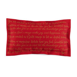 Pillow sham with gold verses by poet, Queen Majeeda.